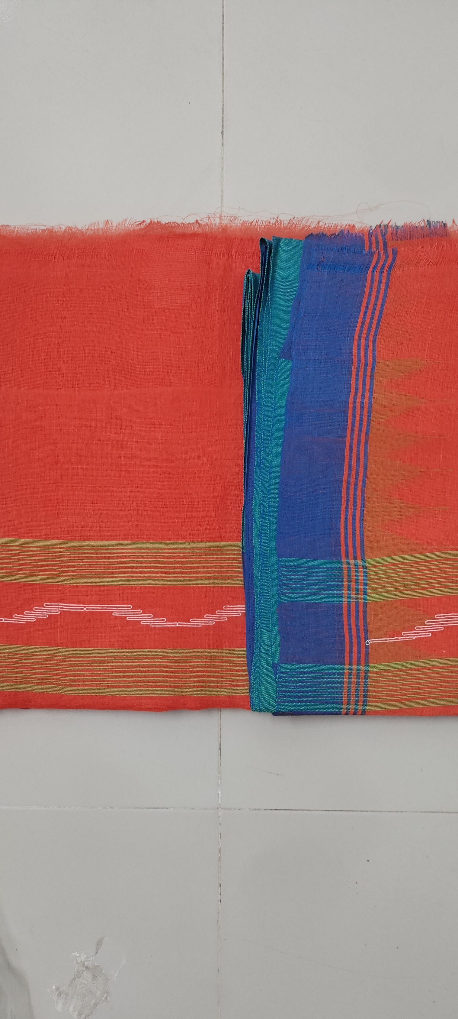 Deep Coral Orange Monipuri Saree