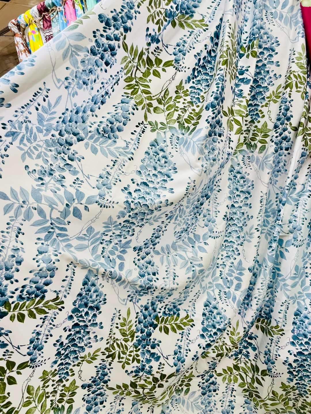 Blue Blossom Leaf Print Bed Cover Set