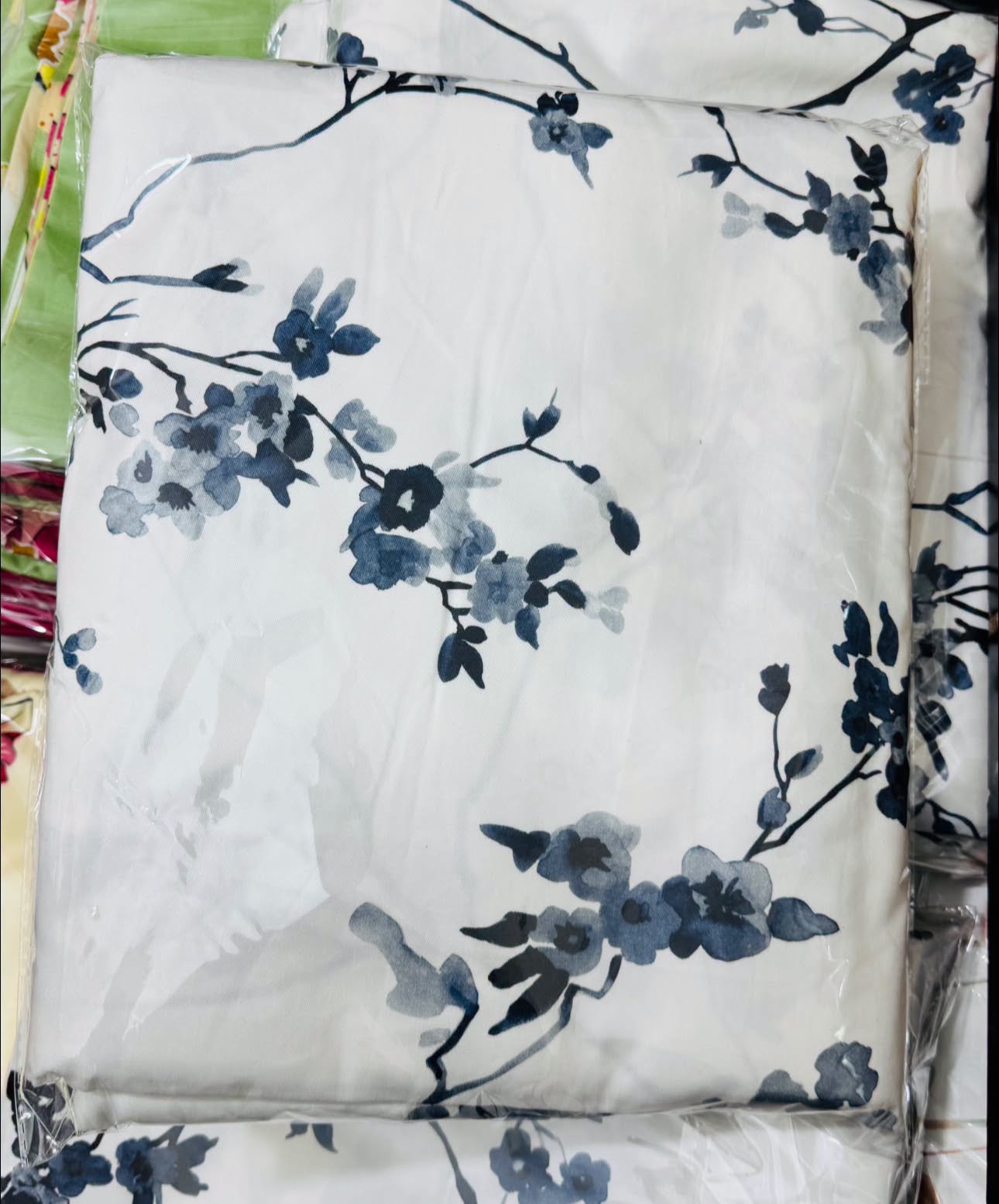 Navy Blue Floral White Bedcover set