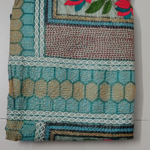 Olive Green leaf work Muslin Saree