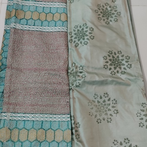 Olive Green leaf work Muslin Saree