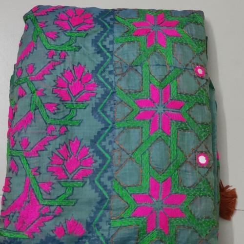 Smoky Aqua Green Muslin Saree