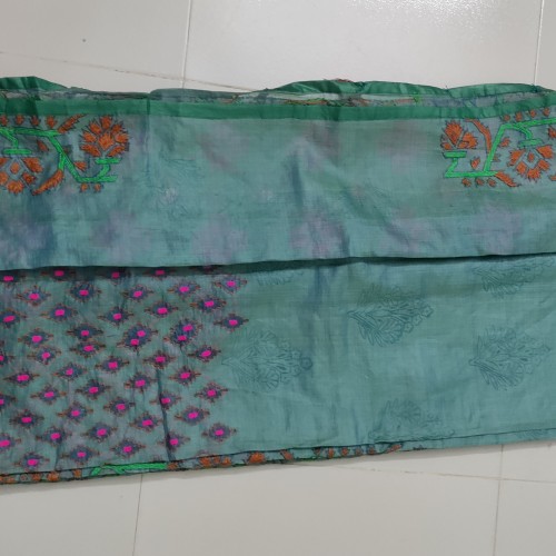 Smoky Aqua Green Muslin Saree