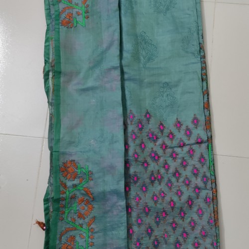 Smoky Aqua Green Muslin Saree
