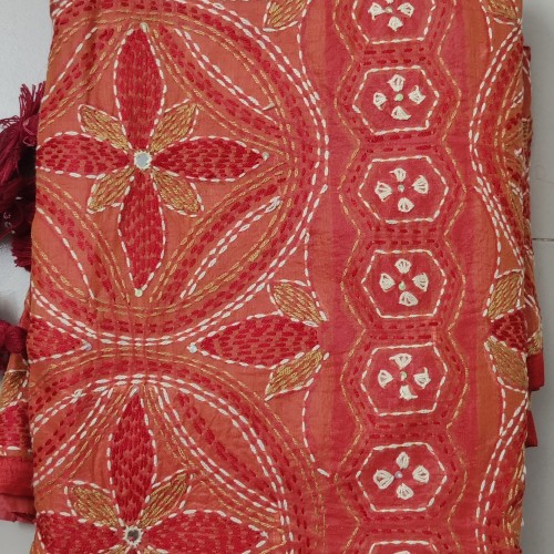 Coral Orange / Peach Orange Muslin Saree