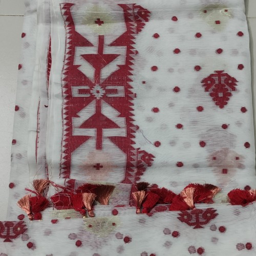 Pure White with Red Jamdani Saree