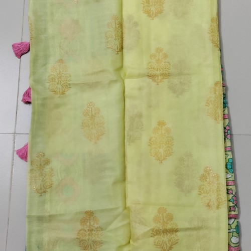 Pastel Lemon Yellow Muslin Saree