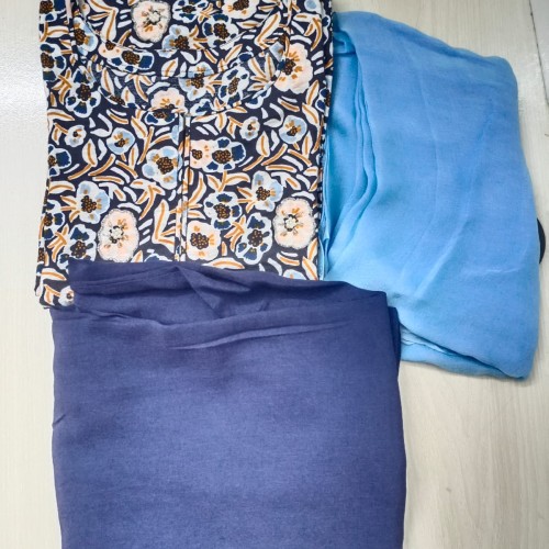Navy Sky Blue Floral Three Pieces