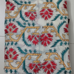 Ivory White with Deep Red Floral Muslin Saree